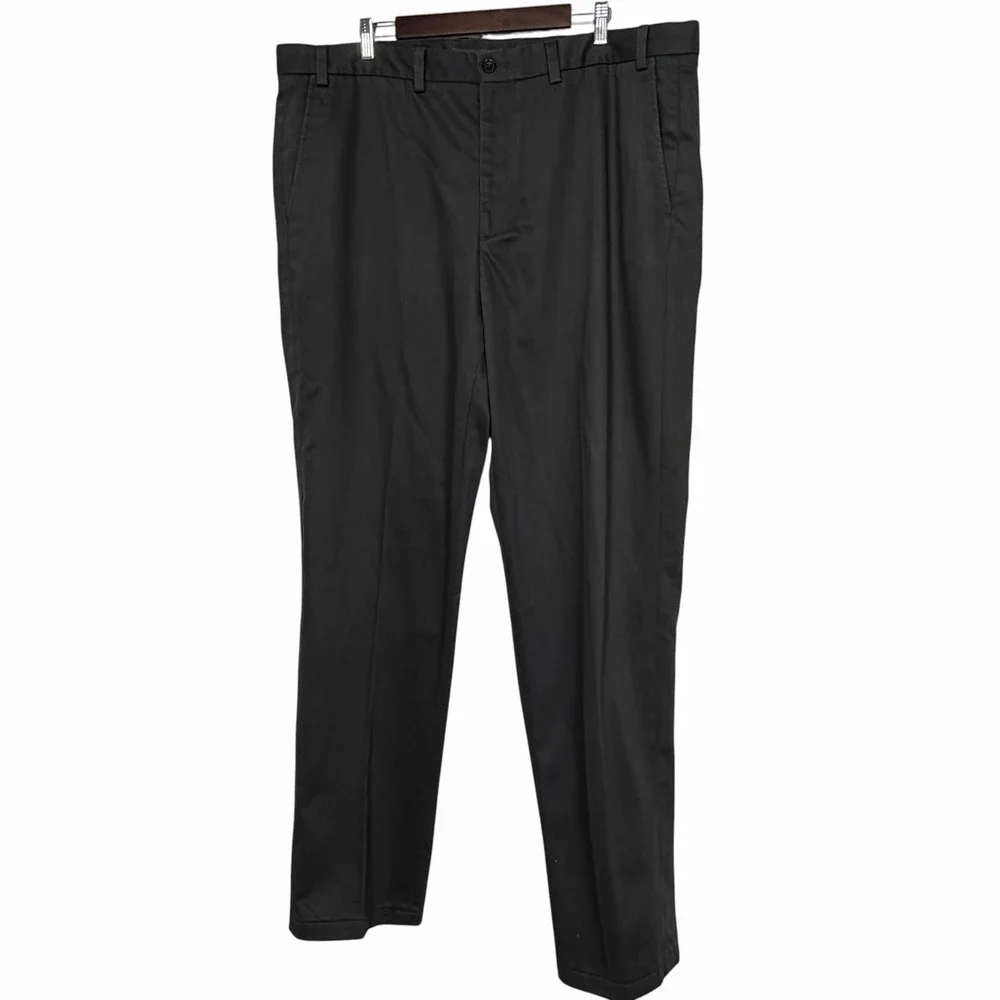 EDDIE BAUER Chino Pants Charcoal Gray Relaxed Fit Cotton Flat Front Mens T42