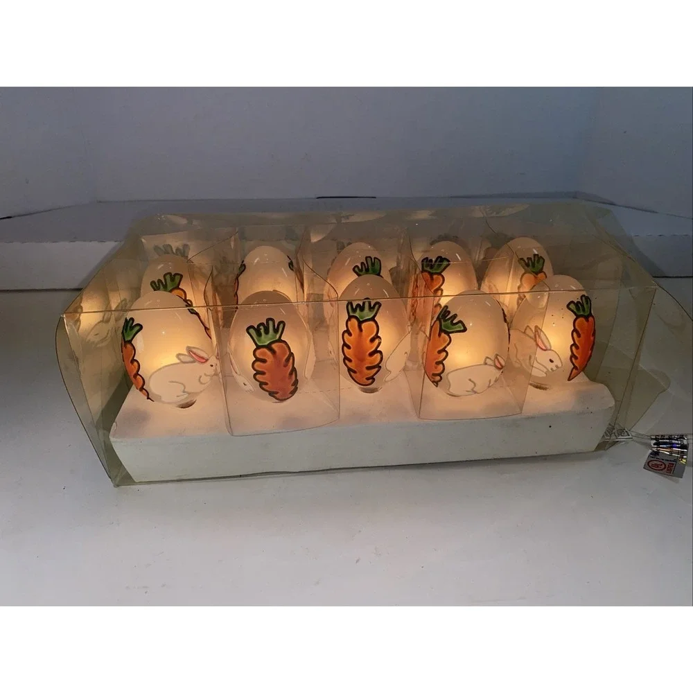 Vintage White Easter Egg‎ Light String With Carrot And Bunny Design Works In Box
