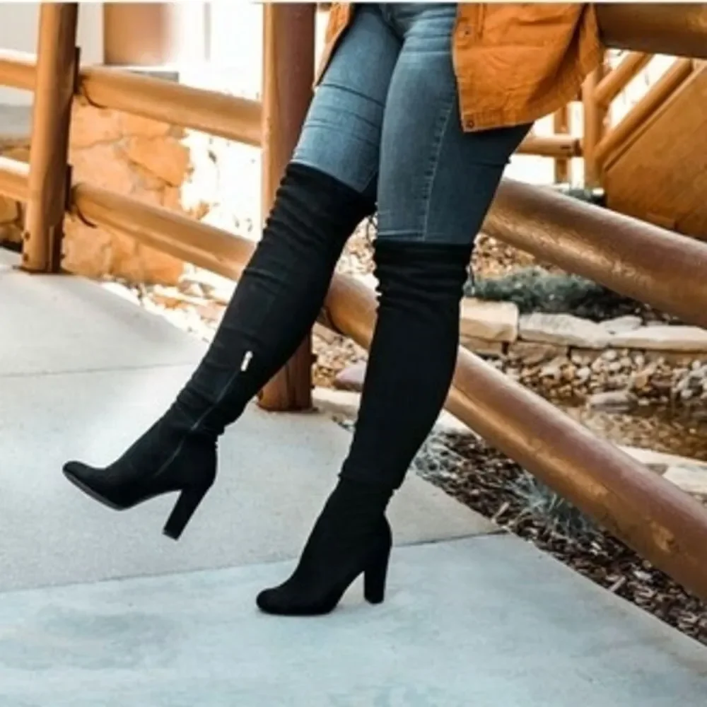 Journee Maya Block Heel Black Over The Knee Boots