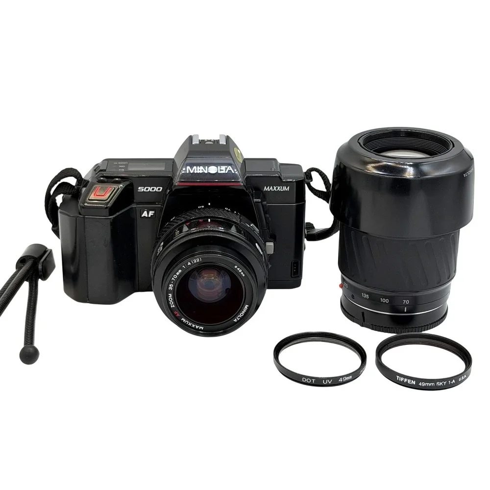 Minolta Maxxum 5000 35mm SLR Camera W/ 35-70mm 70-210 Lenses + Acc - Tested!