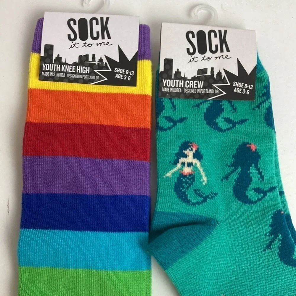 Sock It To Me NWT Kids 2 Pair Bundle Age 3-6 Size 8-13 whimsy rainbow mermaid