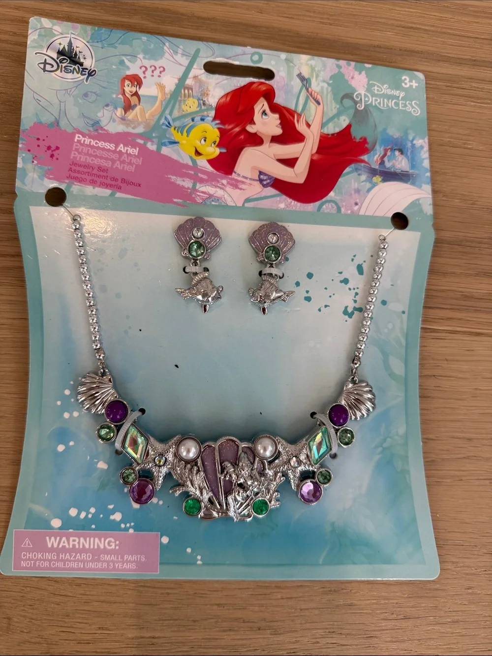 NWT Disney Ariel Purple & Green Shell Necklace and Earring Set