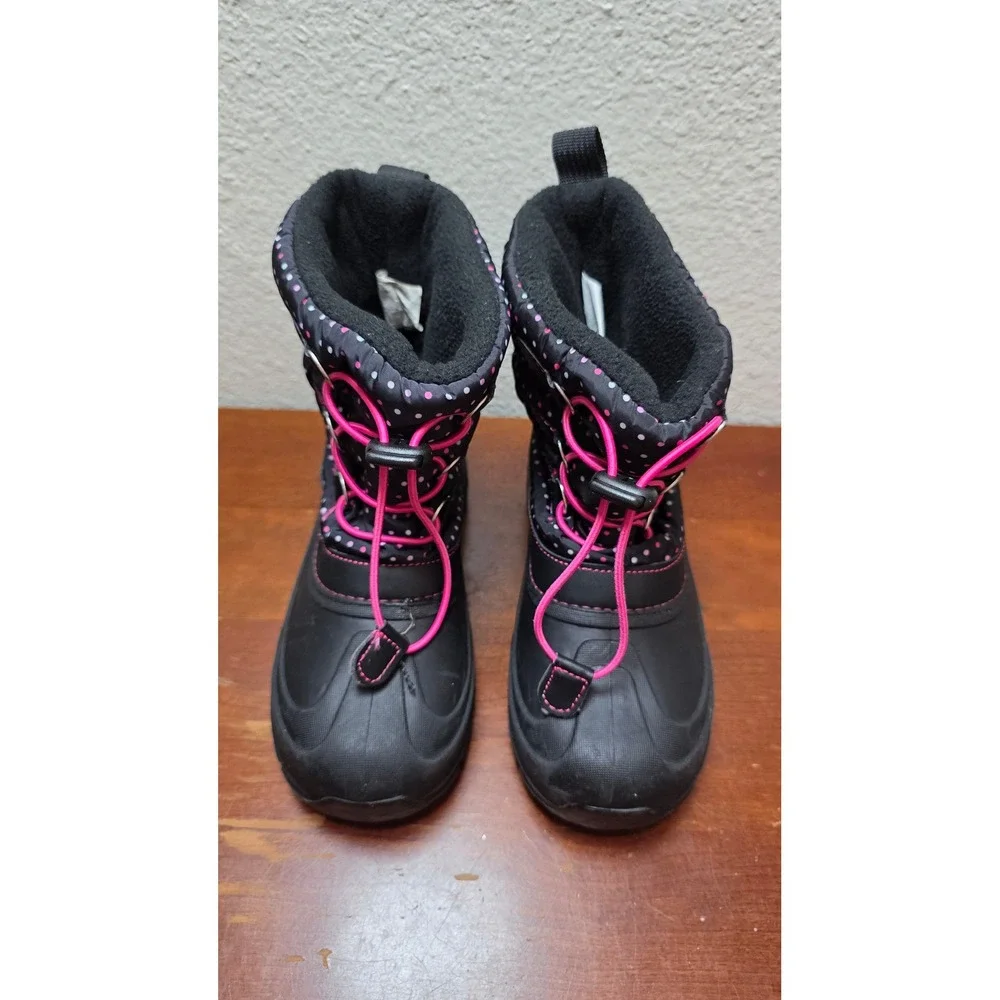 Western Chief Snowden Dot Snow Boots Girls Size 2 Black Pink Polka Dot Winter