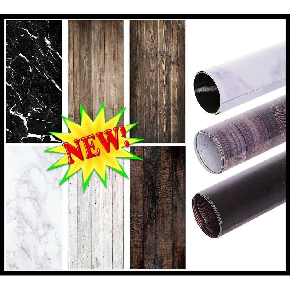 Allenjoy Photography Background‎ Set 3pc Double Sided Black Marble Wood Flat Lay