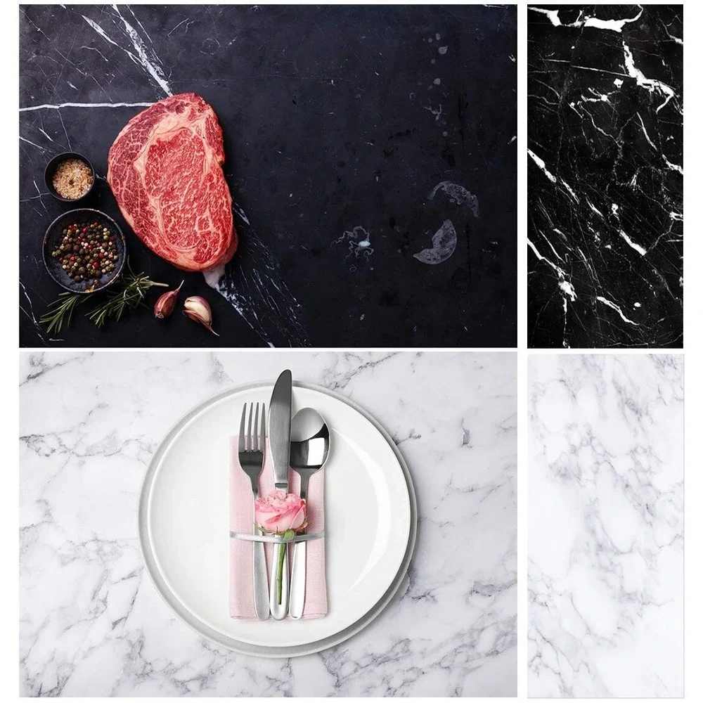 Allenjoy Photography Background‎ Set 3pc Double Sided Black Marble Wood Flat Lay