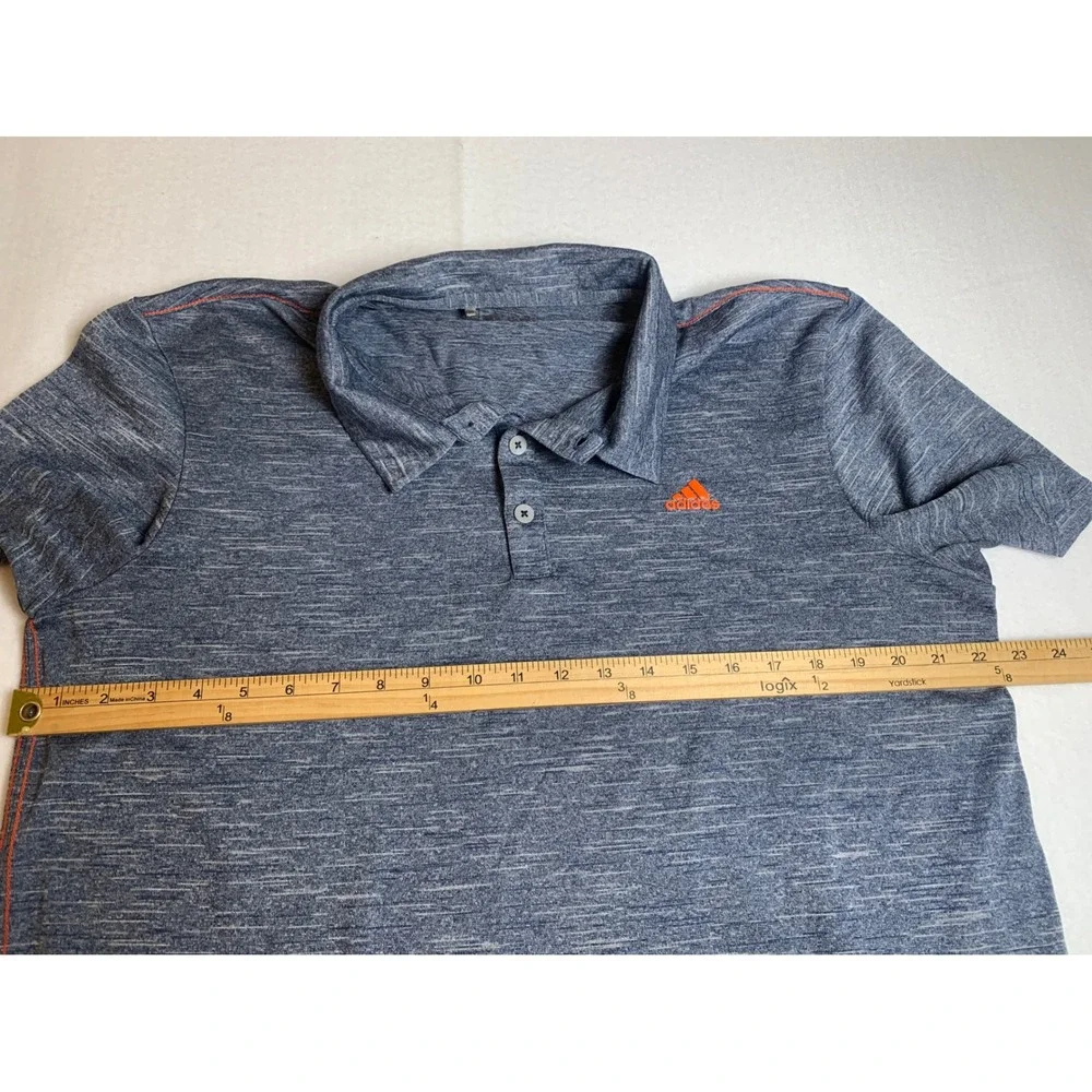 Adidas Mens‎ Large Blue Heather Space Dye Polo Shirt Orange Logo Golf Athletic