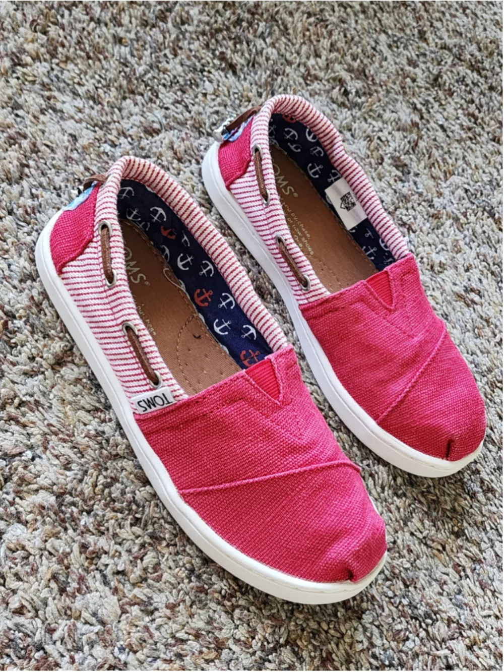 TOMS Youth 13 Bimini‎ Nautical Red Striped Canvas Slip On Shoes