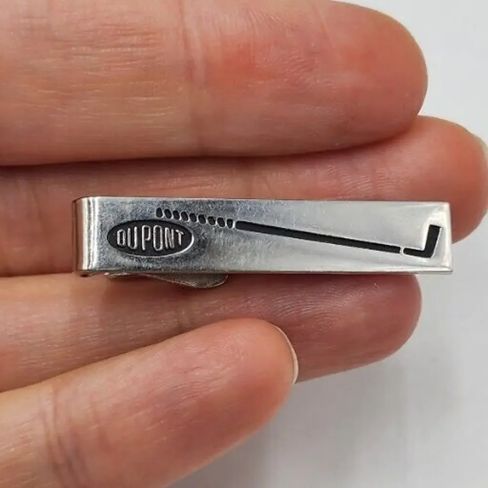 Vintage DuPont Chemical Advertising Silver Tone Tie Bar Clip Robbins Attleboro