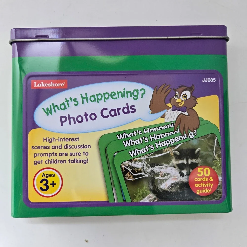 Lakeshore What's Happening? Photo Cards Kids Educational Discussion Prompts Tin