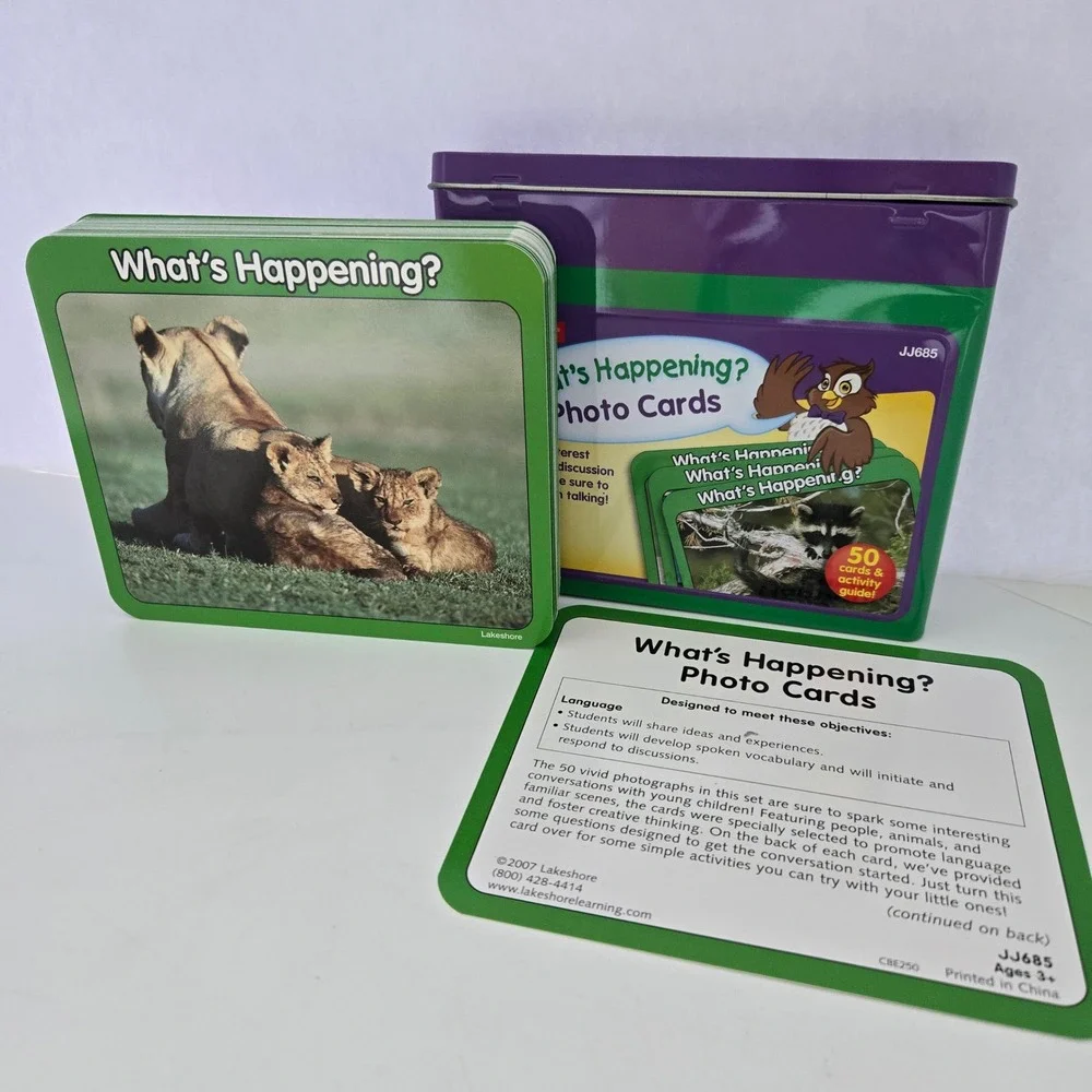 Lakeshore What's Happening? Photo Cards Kids Educational Discussion Prompts Tin