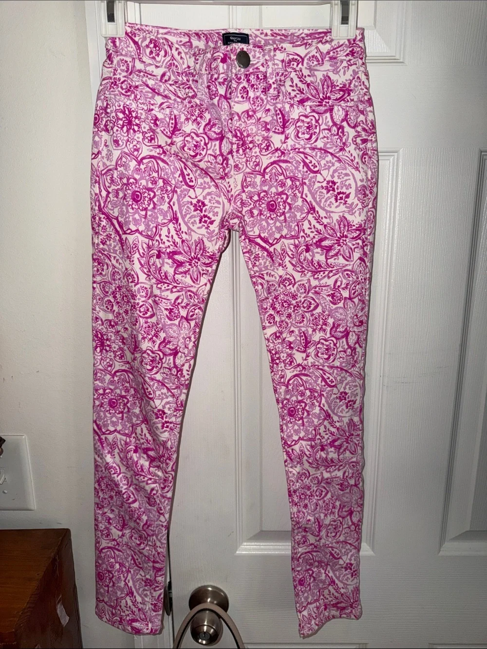 GAP Pink and White Paisley Super Skinny Jeans