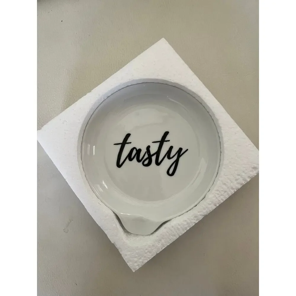 Ultimate Hostess Tasty and Yum Porcelain Spoon Rest Set, 5-Inch Farmhouse Decor