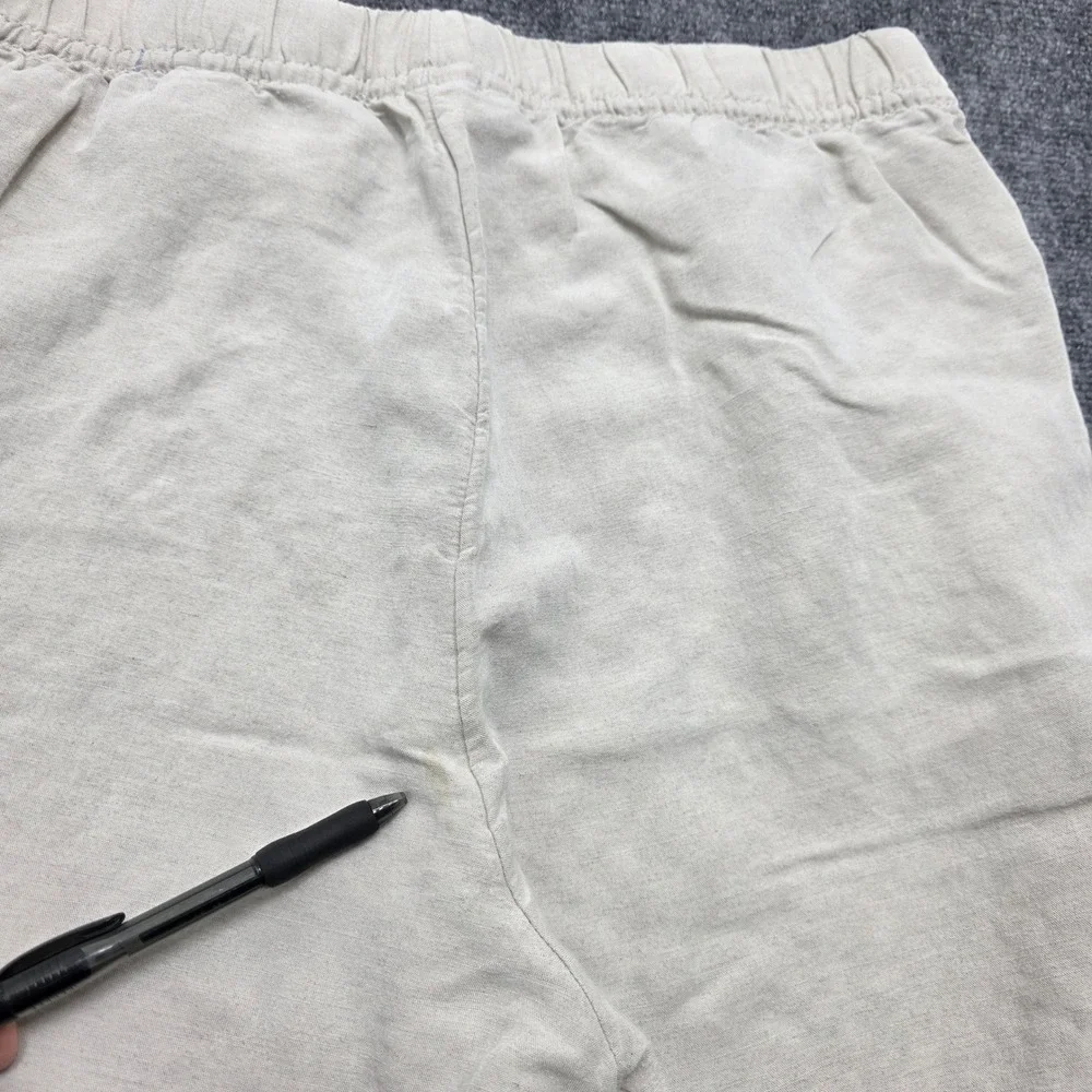 HM Linen Blend Wide Leg Drawstring Pants Beige Oatmeal Melange Large Women's