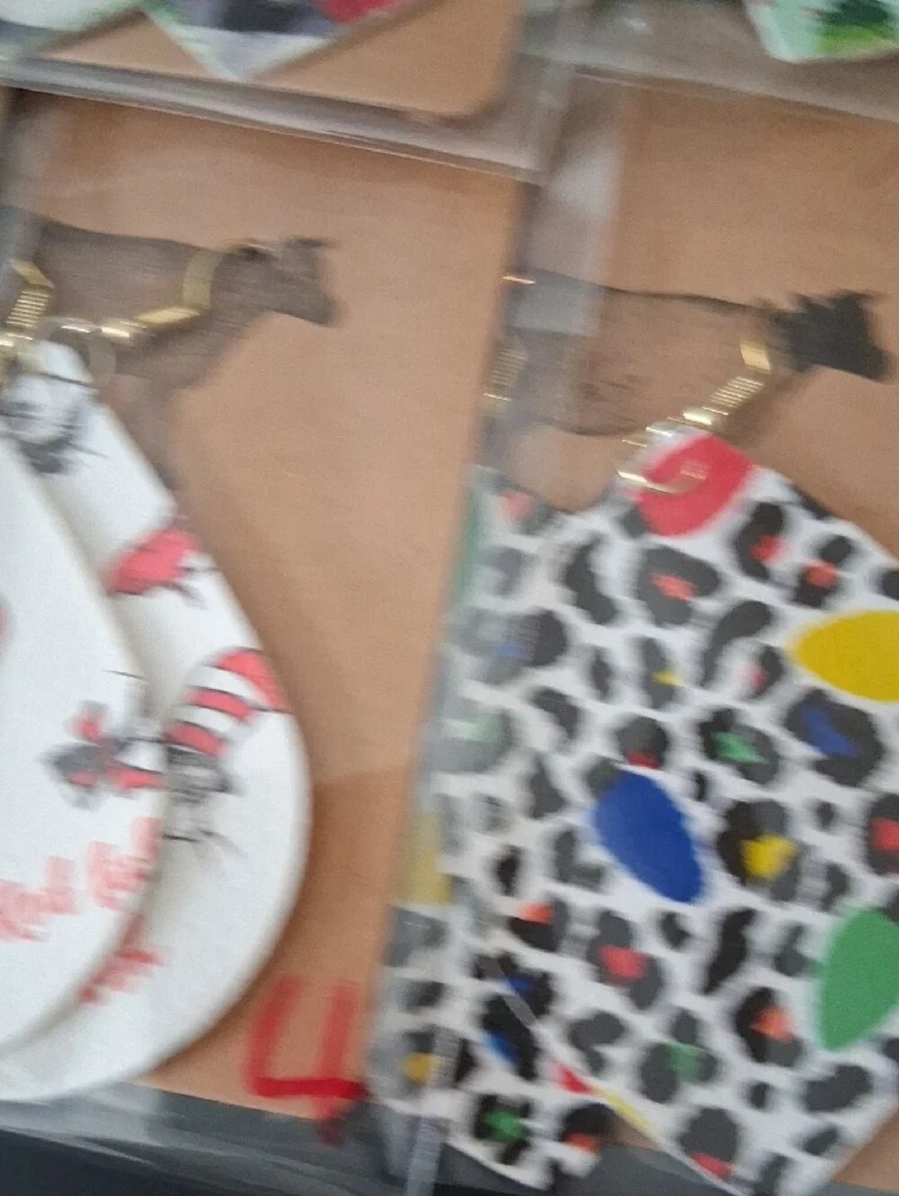 8 Pairs Christmas Tree & Red Pattern Lightweight Teardrop Earrings.