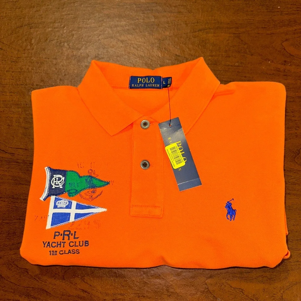 Polo Ralph Lauren Mens Orange Yacht Club 1st Class Nautical Polo Shirt Large NWT