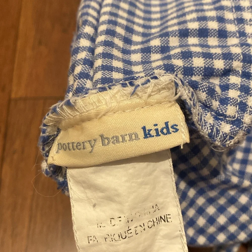 Pottery Barn Kids Blue and White Gingham Fabric Storage Basket