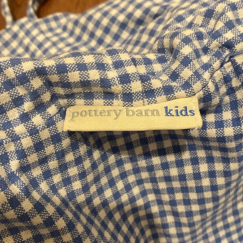 Pottery Barn Kids Blue and White Gingham Fabric Storage Basket