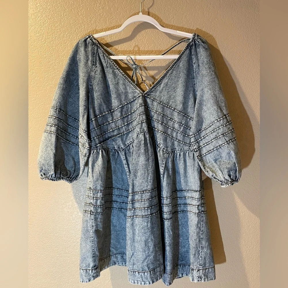 Free People Light Blue Denim Blouse