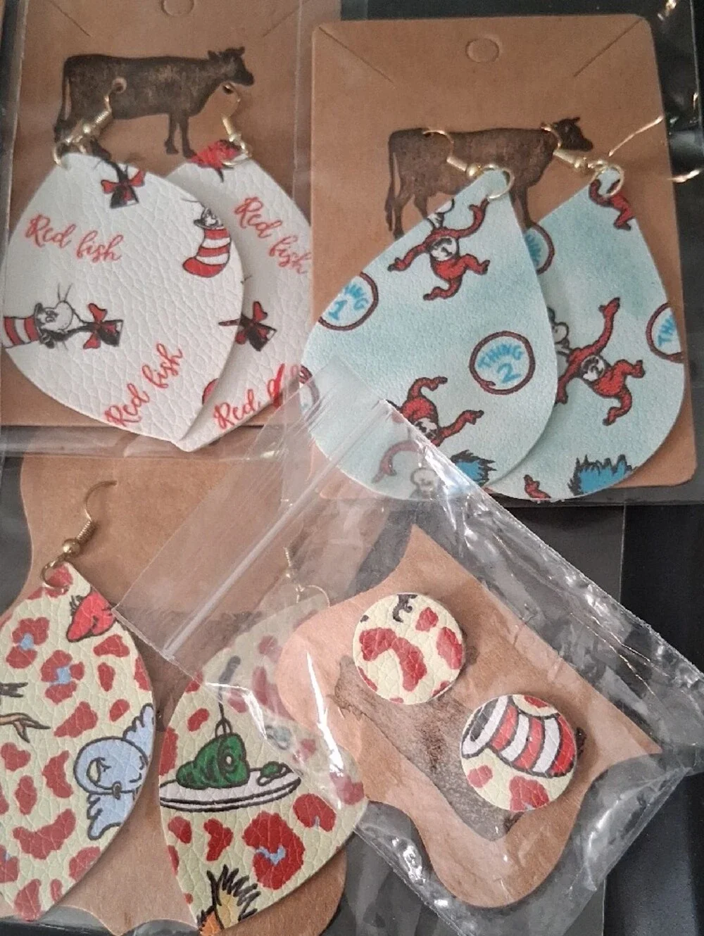 Hand Crafted Pink & Red Patterned Teardrop Earrings for Kids
