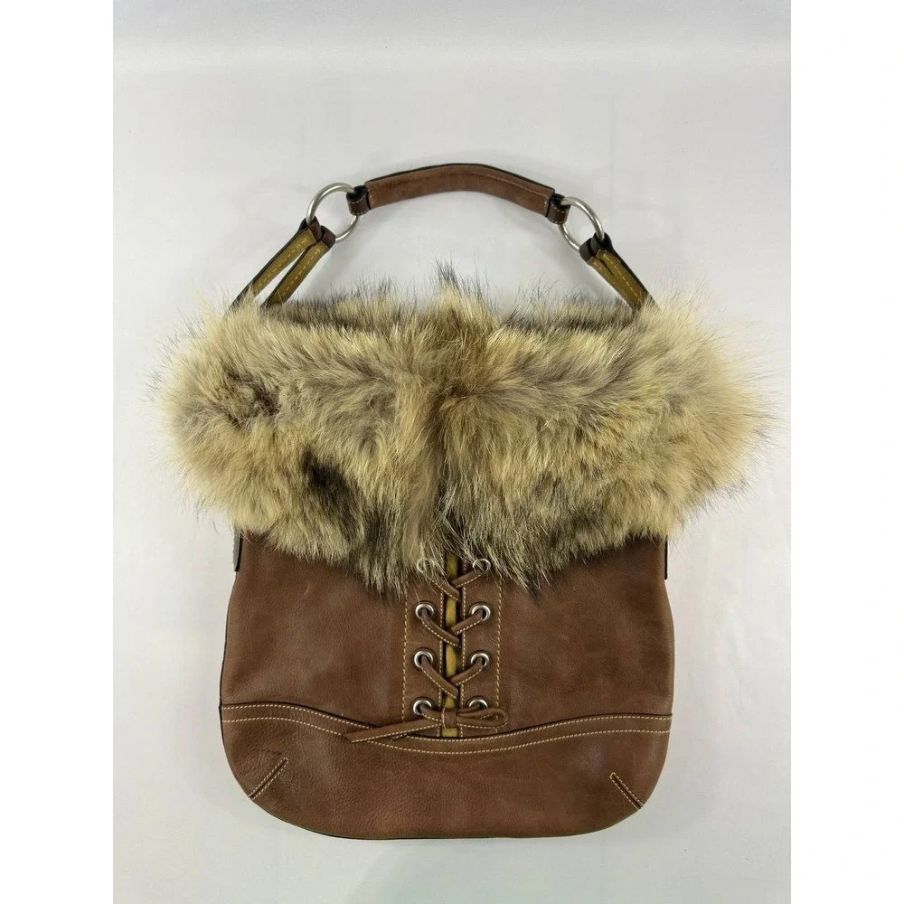 COACH Vintage 2004 Archival Rare Piece Cowhide & COYOTE FUR Hobo No. 1426 Purse