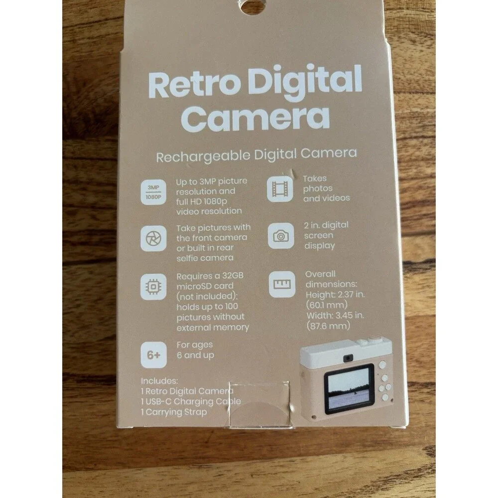 Retro Digital Camera Point & Shoot 3 Megapixels Rechargeable Usb – C Connection