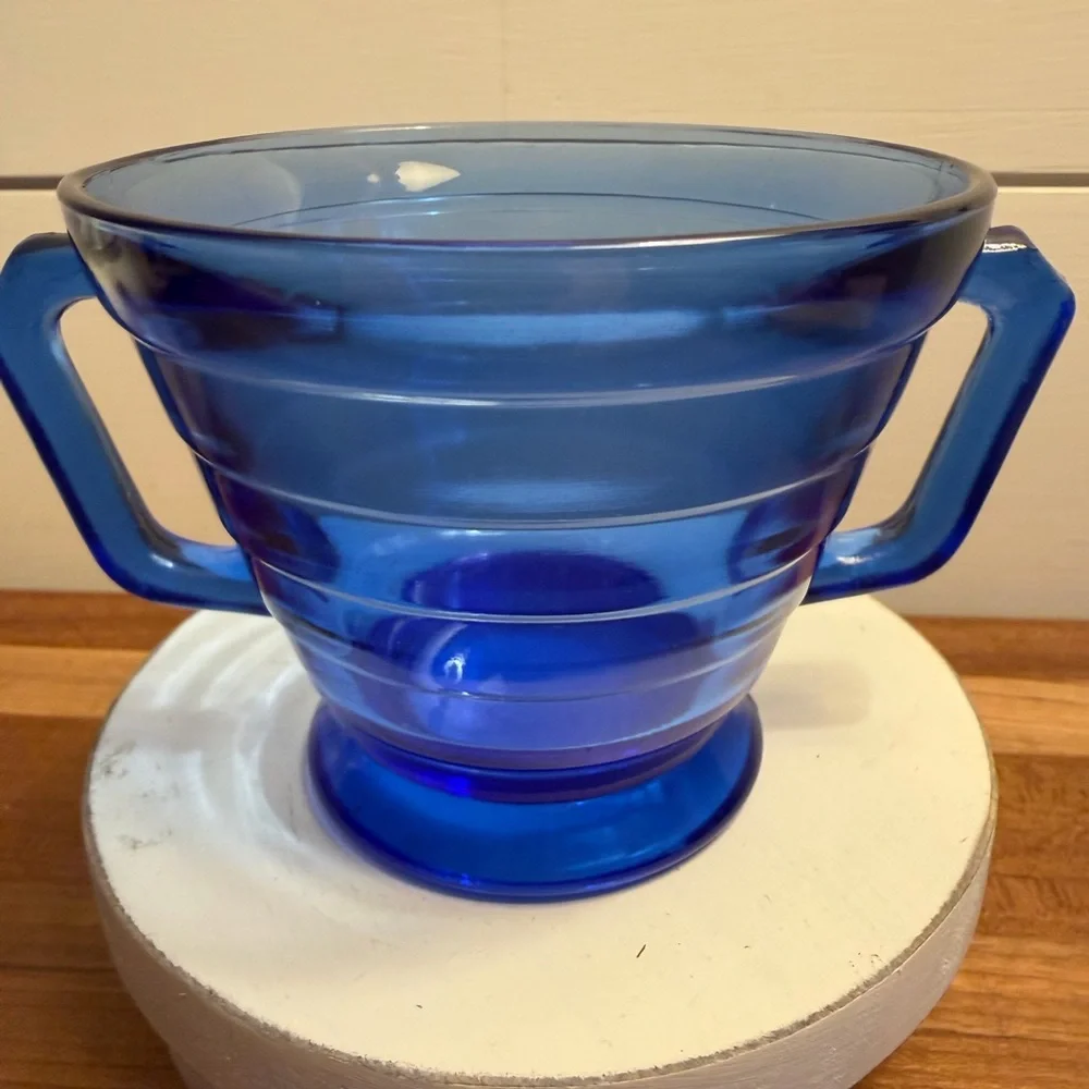 Hazel Atlas Moderntone Cobalt Blur Sugar Bowl