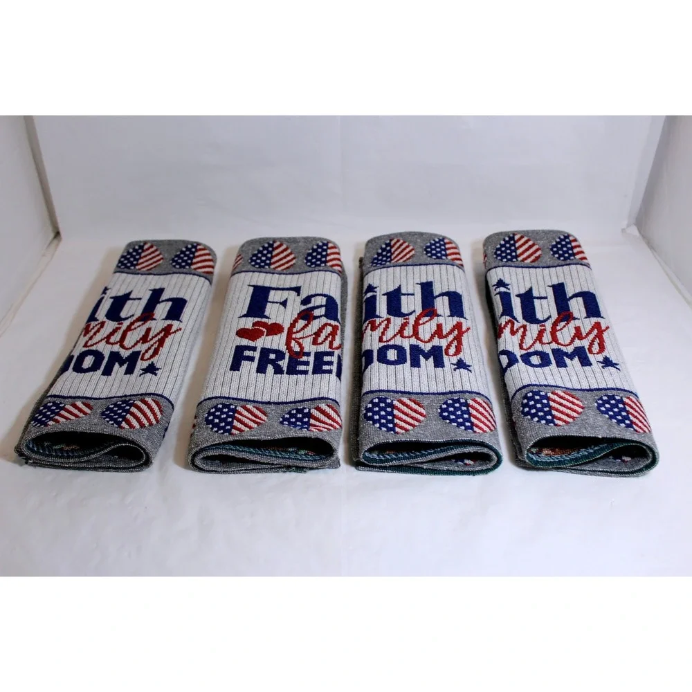 Patriotic Faith Family Freedom Americana Tapestry Placemats Stars Stripes Hearts
