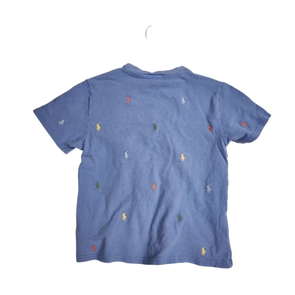 Polo Ralph‎ Lauren Kids Blue Multi Color All Over Pony Embroidered Shirt L 14-16