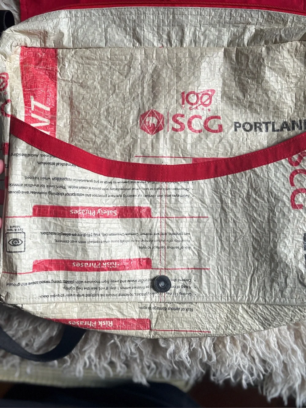 Upcycled Elephant Brand Cement Messenger Bag Handmade in Cambodia Malia Designs
