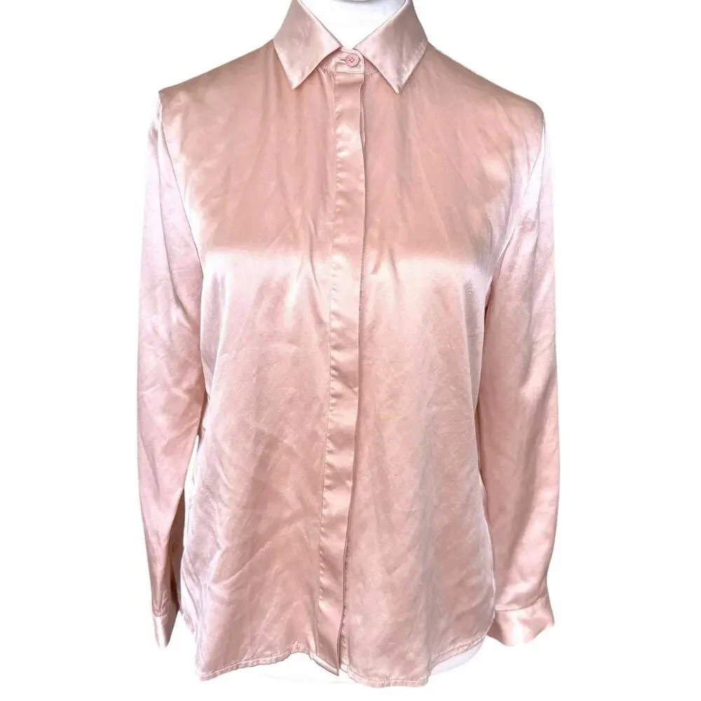 Lilysilk Basic Concealed Placket Silk Shirt Pale Pink Xs