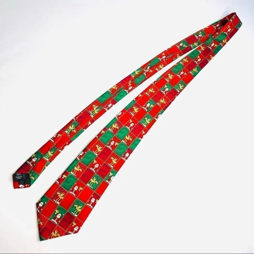 🎄Set of 2 Novelty Christmas Musical Ties – Red & Green Holiday Prints NOEL Santa