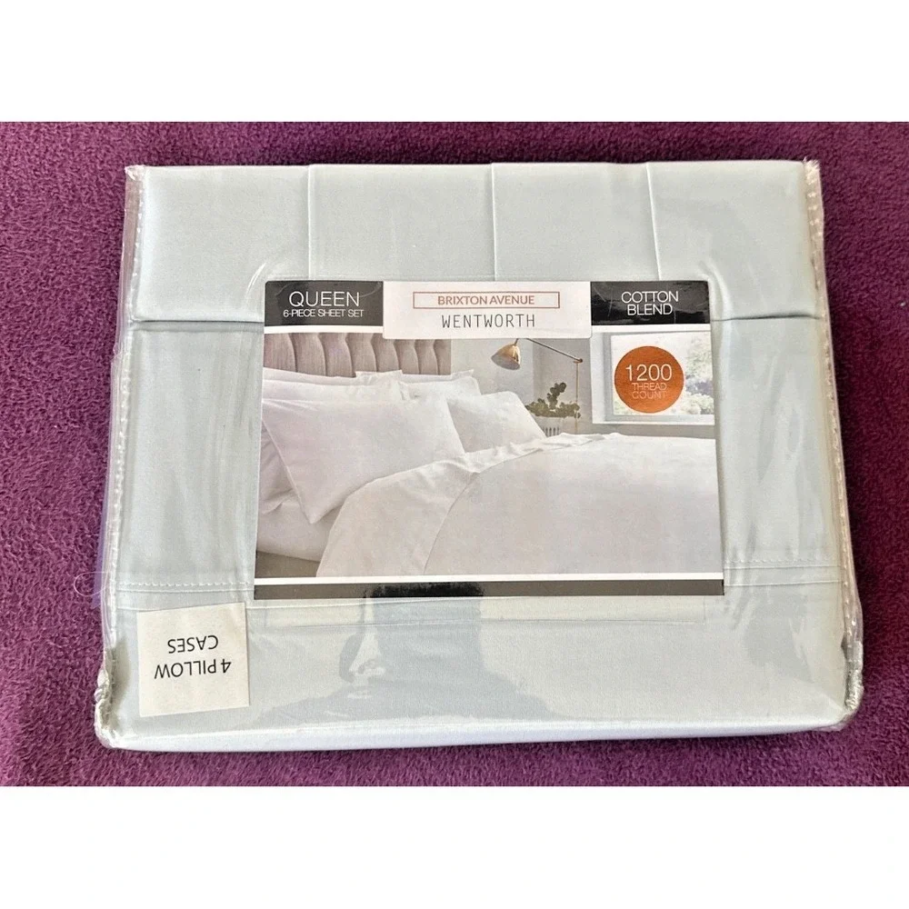 Brixton Avenue Wentworth 6 Piece Queen Size Sheet Set Jet Blue 1200 Thread Count