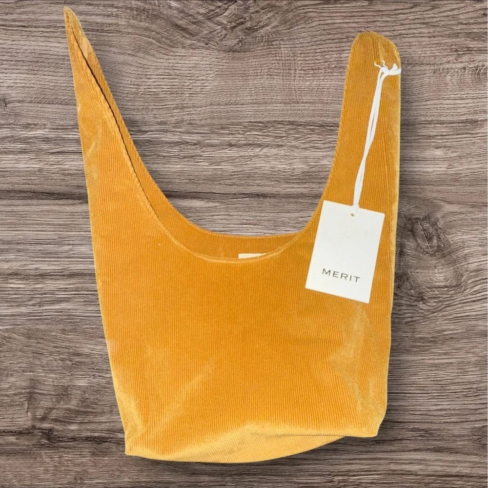 MERIT‎ Corduroy Shoulder Bag Mustard Yellow Hobo Slouchy Tote Soft Boho Chic NWT