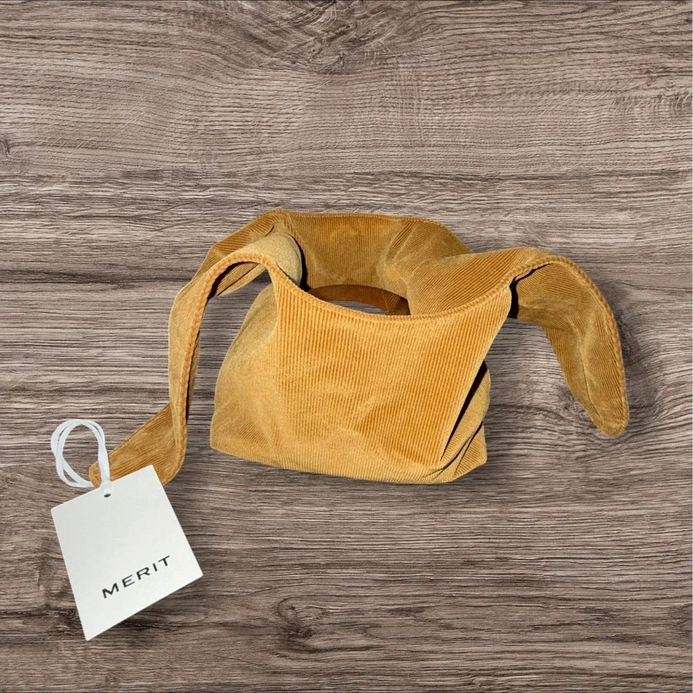 MERIT‎ Corduroy Shoulder Bag Mustard Yellow Hobo Slouchy Tote Soft Boho Chic NWT