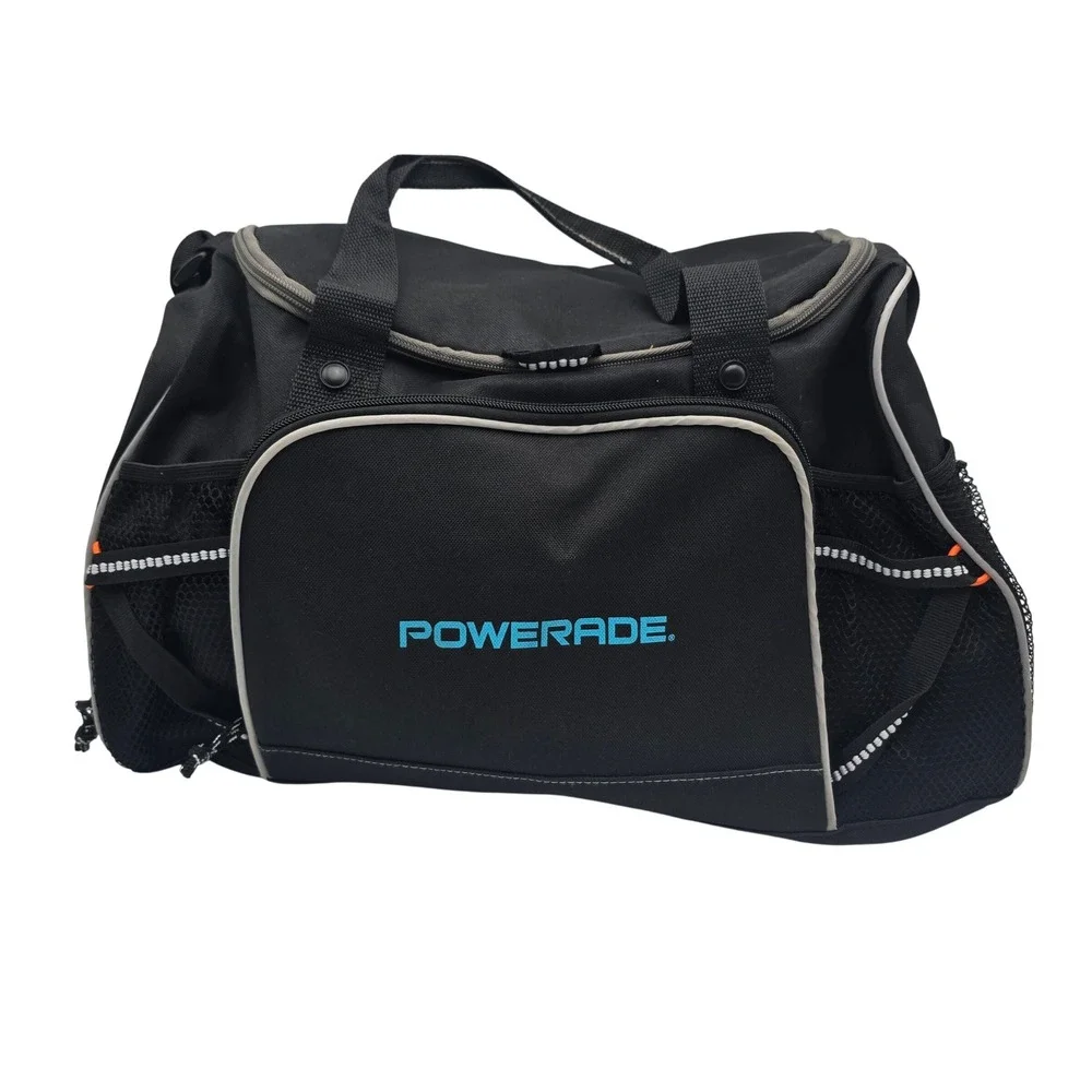 Powerade Black Canvas Athletic Duffel Gym Bag Reflective‎ Trim Shoulder Strap