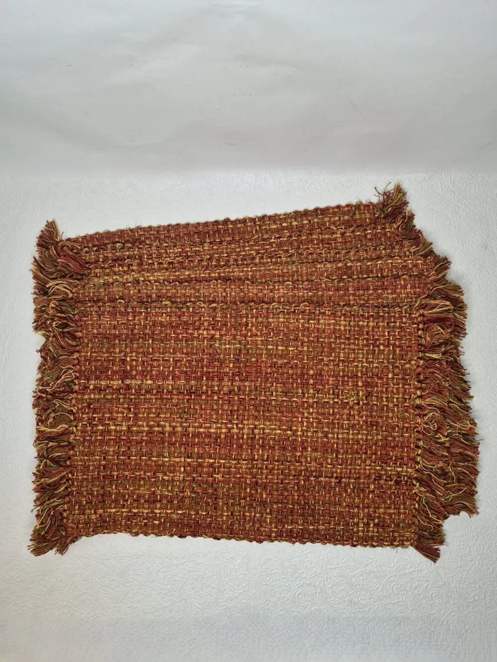 Tweed Autumn Fall Harvest Placemat Rust Orange Maroon Olive Green Brown Set of 6