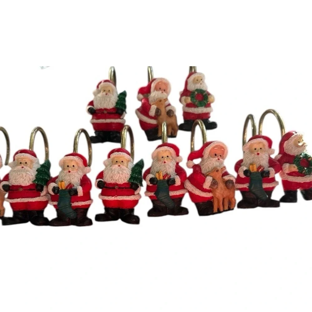Santa Clause Holiday Christmas Shower Hooks‎ Set Of 11 Hand Crafted