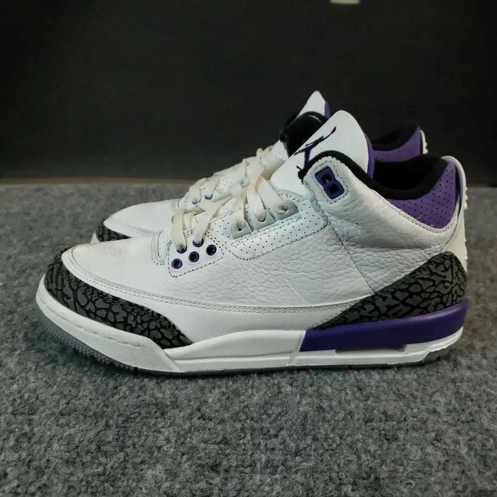 Nike Air Jordan 3 Retro Shoes Youth Boys Size 7 Purple White Sneakers DM0967-105
