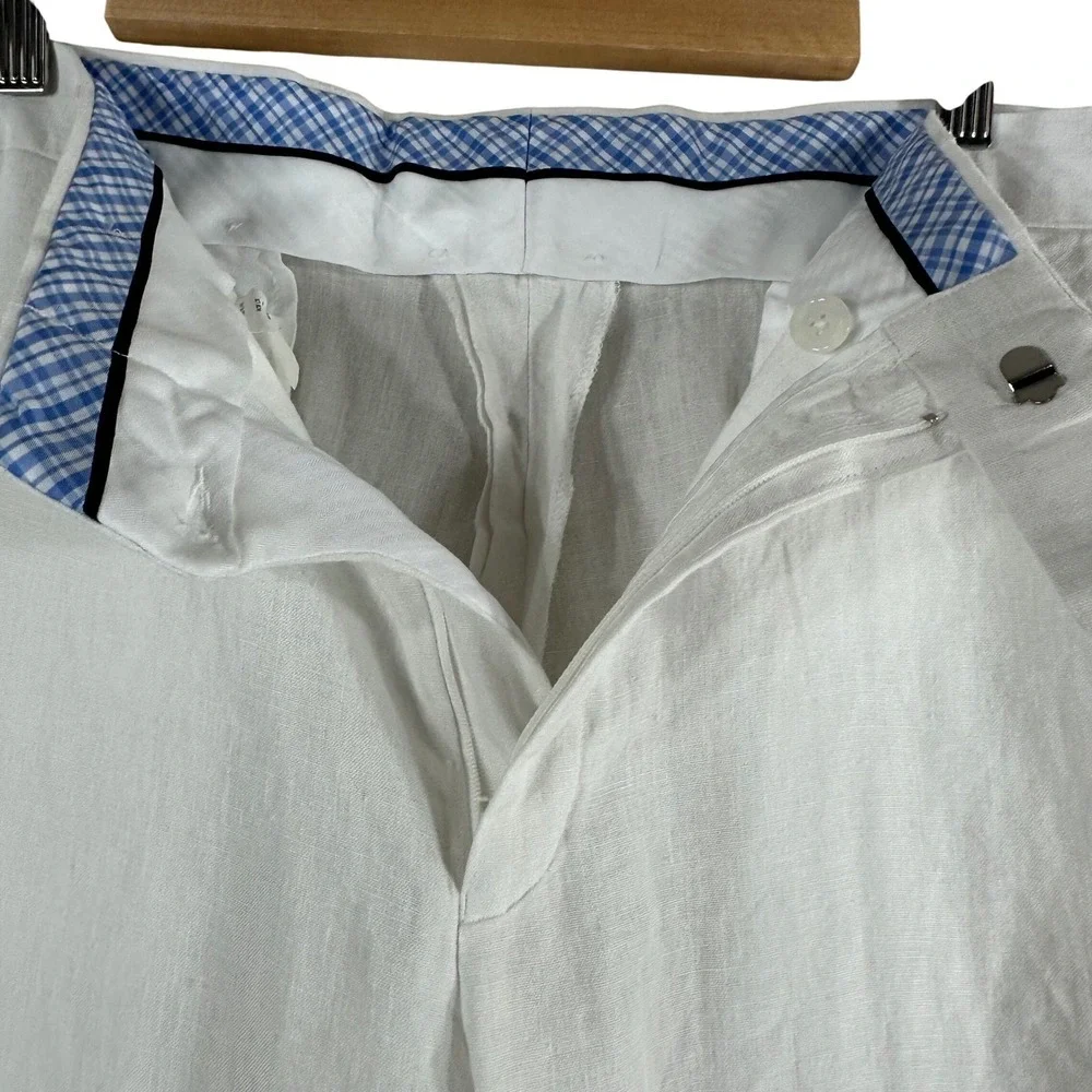 Savile Row Co London Mens White Linen Trousers Straight Leg Pants‎ 35x26