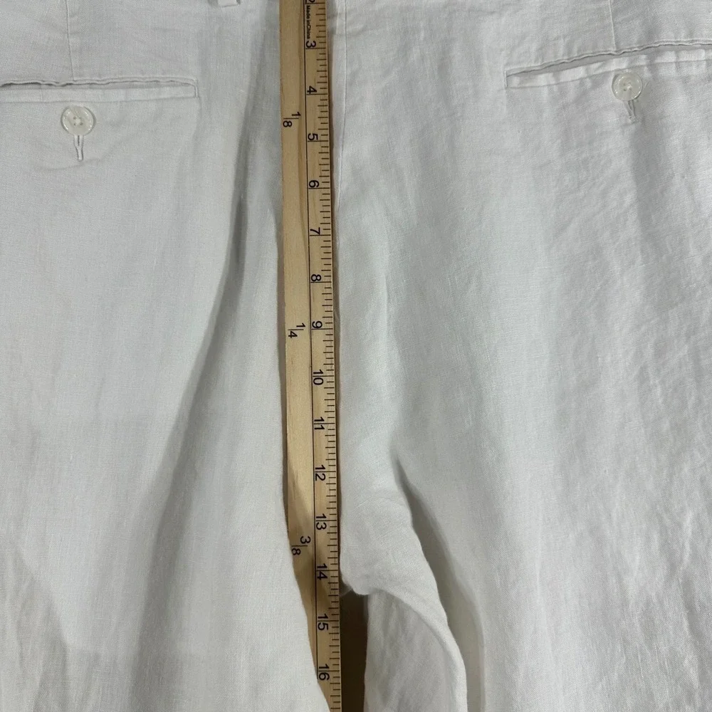 Savile Row Co London Mens White Linen Trousers Straight Leg Pants‎ 35x26