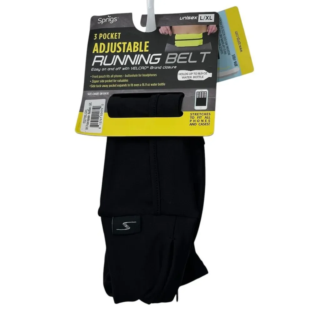 3 Pocket Adjustable Running Belt Waist‎ Pack Fanny Pack Unisex Size L/XL Black
