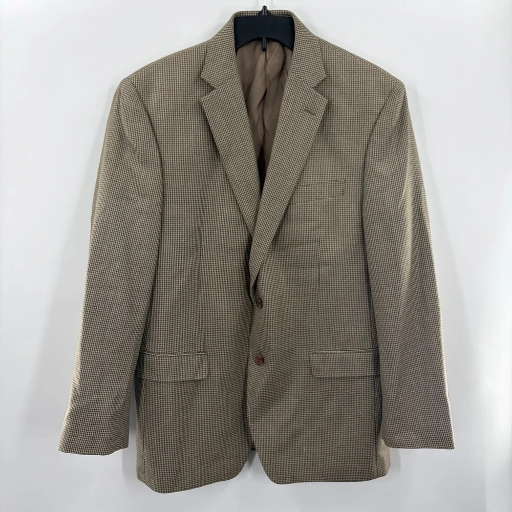 Lauren Ralph Lauren Blazer Mens 41R Brown Houndstooth Silk Wool Blend Sport Coat