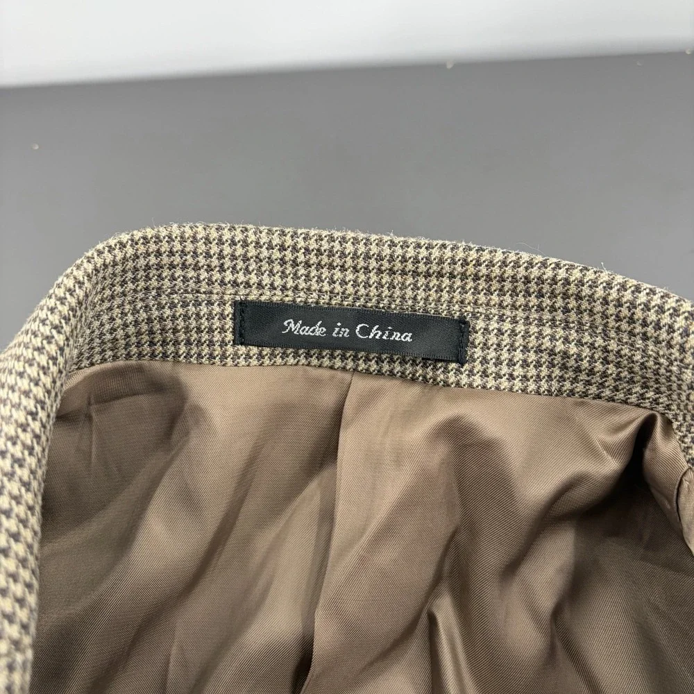 Lauren Ralph Lauren Blazer Mens 41R Brown Houndstooth Silk Wool Blend Sport Coat