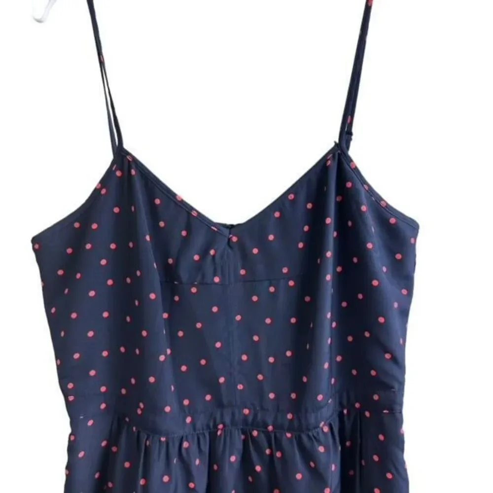 J.Crew Polka Dot Midi Dress Blue Pink‎ Size 8 Sweetheart Spaghetti