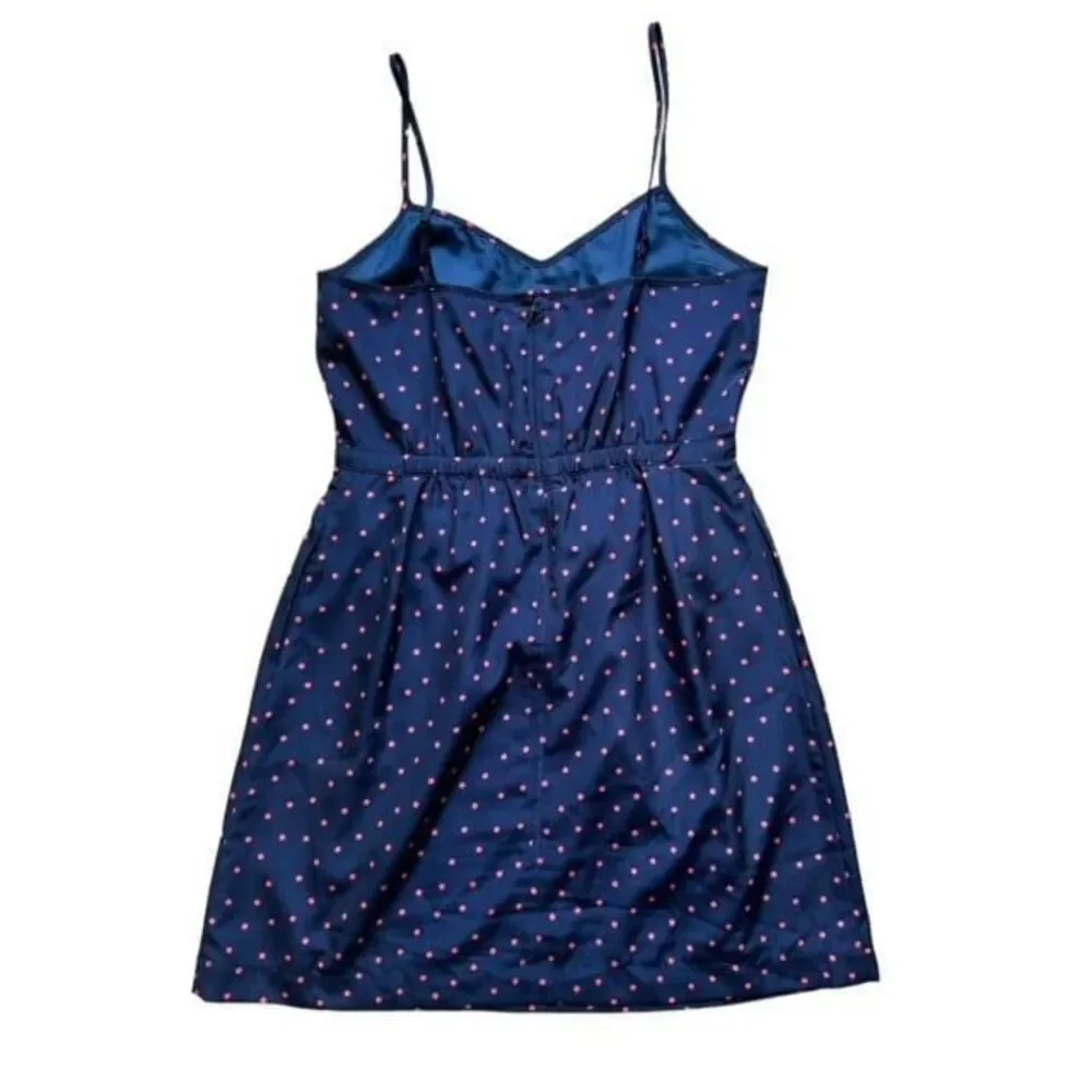 J.Crew Polka Dot Midi Dress Blue Pink‎ Size 8 Sweetheart Spaghetti