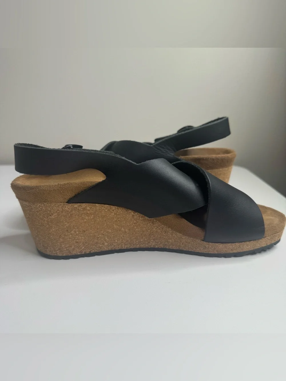 Birkenstock Papillio Samira Black Leather Wedge Sandal Size 37 US 7 Women’s