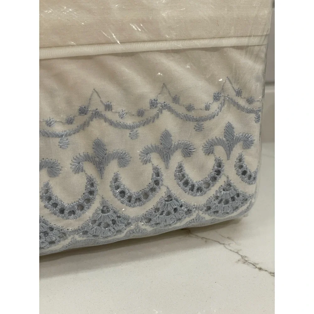 Vintage Fieldcrest Full‎ Sheet Set Fitted Flat 2 Pillowcases White Blue Eyelet