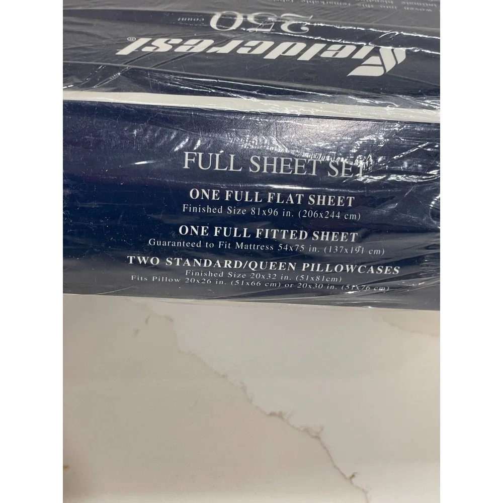 Vintage Fieldcrest Full‎ Sheet Set Fitted Flat 2 Pillowcases White Blue Eyelet