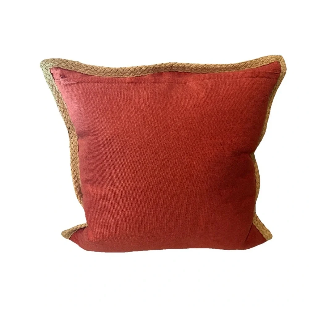 2x Pottery Barn 20x20 Linen Pillows Coral Terracotta Unique Sage Jute Trim Zip