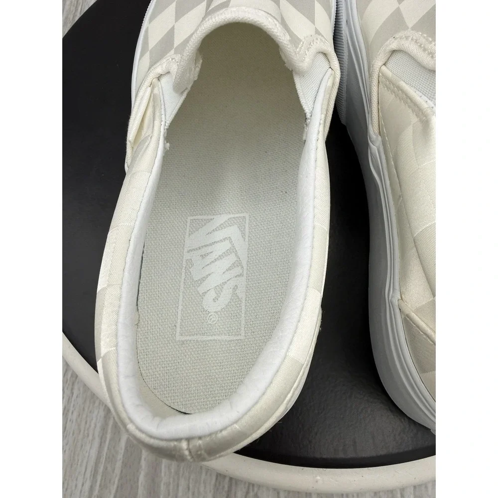 Vans Classic Slip On Stackform Checkerboard Women 7.5 White Ivory Platform Shoes
